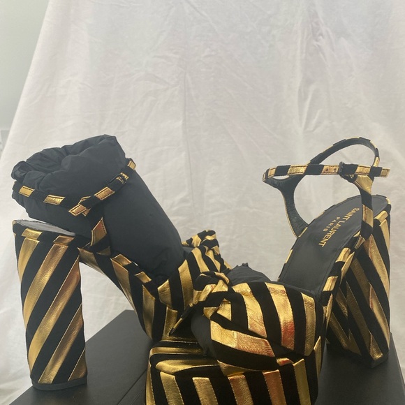 Authentic Saint Laurent sandals in Knotted Suede And Metallic Textured-leather - Picture 6 of 7